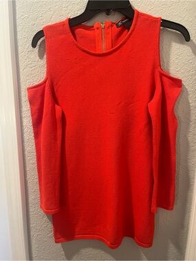 INC International Concepts Red Cold-Shoulder Zip-Neck Sweater